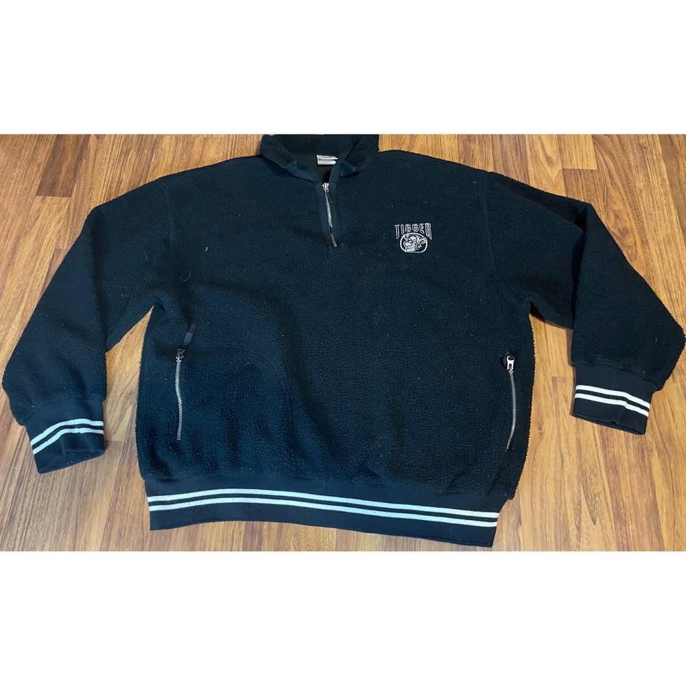 Disney Store Tigger Black Sherpa Fleece Quarter Zip Pullover Mens XL Vintage
